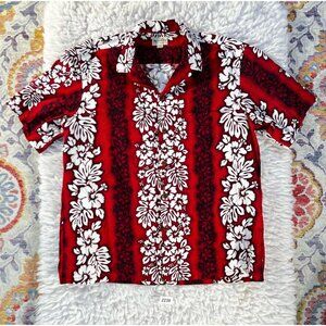 Vintage Paradise Bay Men's Hawaiian Shirt Lg Red Button Down 100% Cotton
